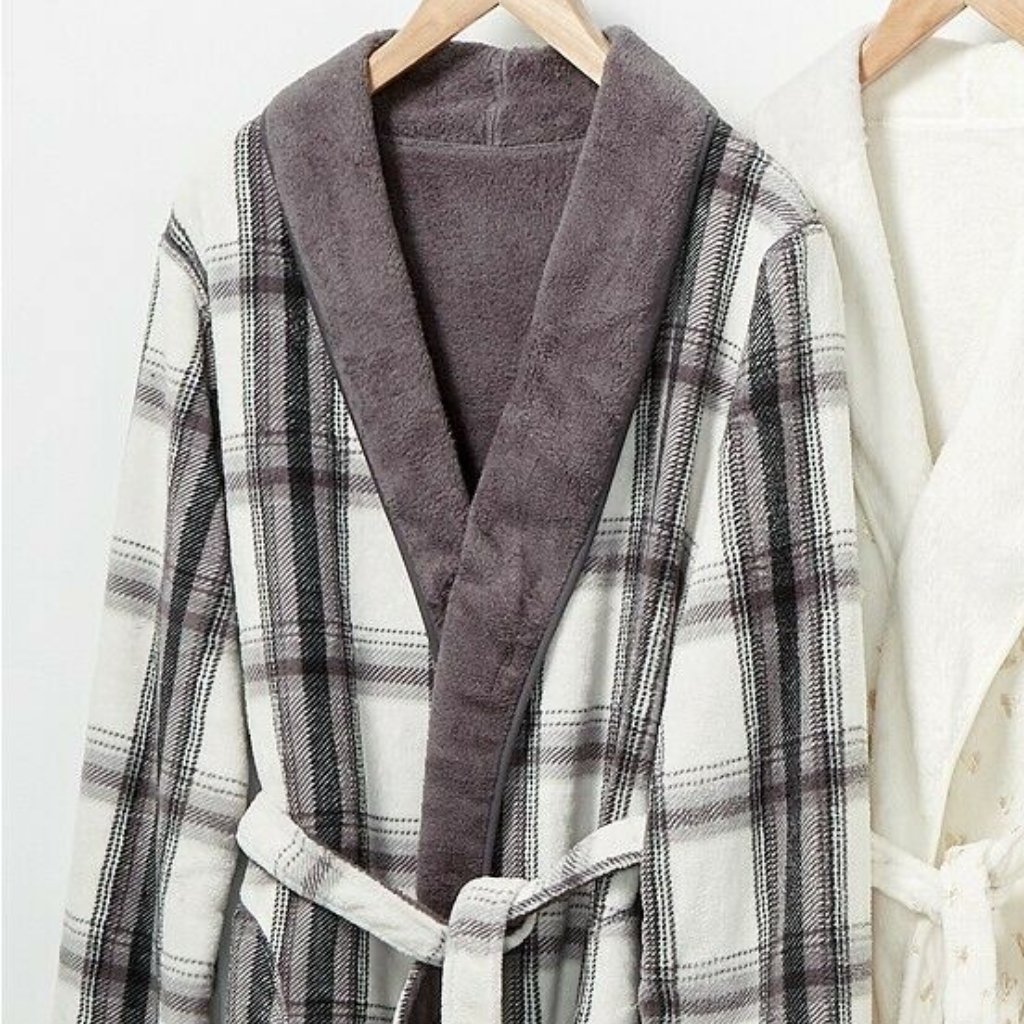 Martha Stewart Collection Reversible Plaid Plush Robe One Size Gray Martha Stewart Collection Reversible Plaid Plush Robe One Size Gray